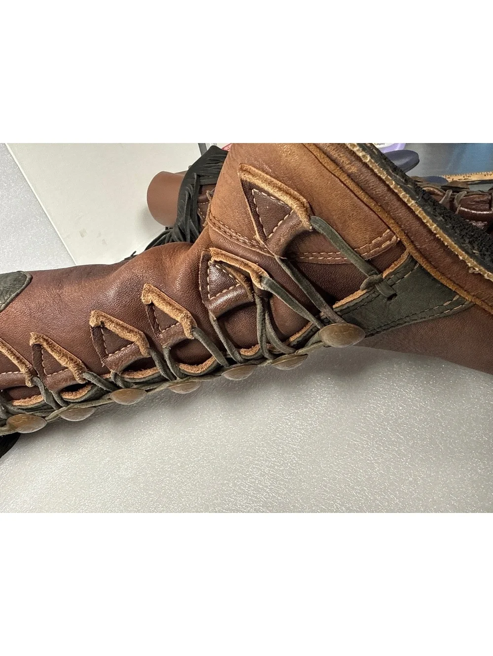 Vintage Handmade Leather Fringe Renaissance Boots Boho Festival Knee High